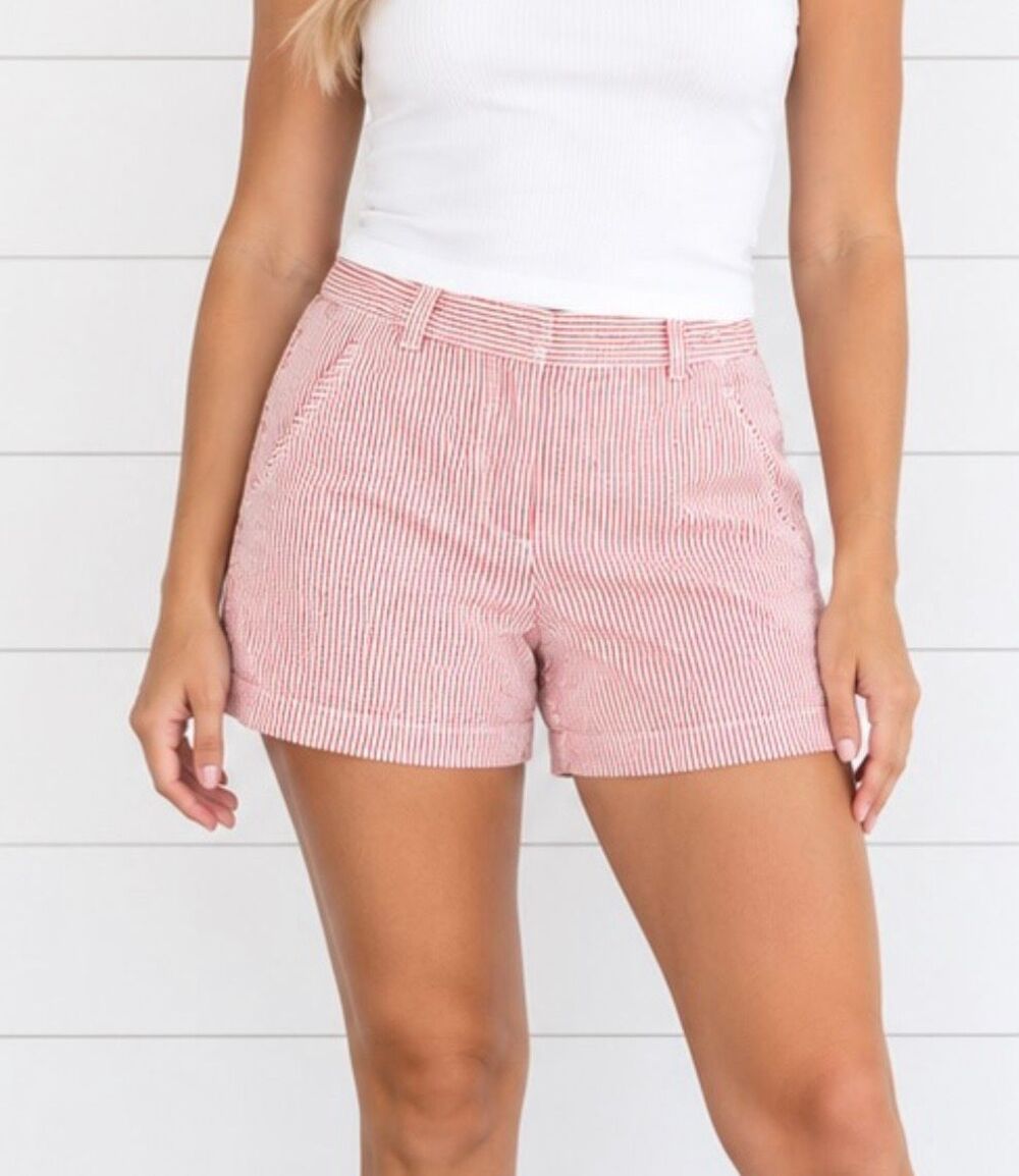 L.L. Bean seersucker red and white 7” inseam short 14